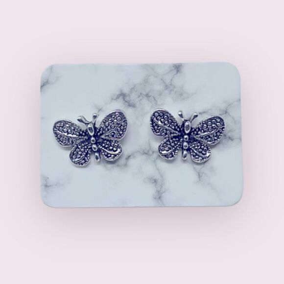Butterfly Dotted Silver Studs Post Earrings - Picture 1 of 7